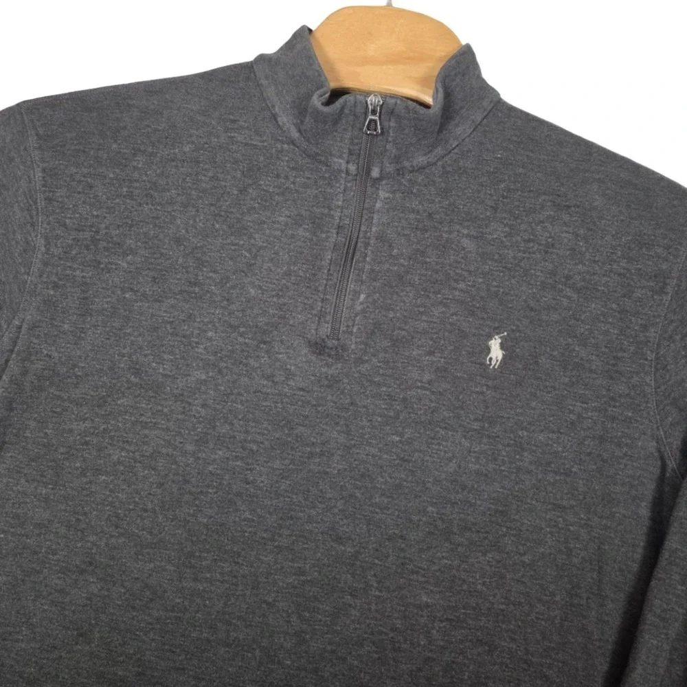 Polo Ralph Lauren Mens XL Charcoal Gray Quarter Zip Jersey Knit Pullover Sweater